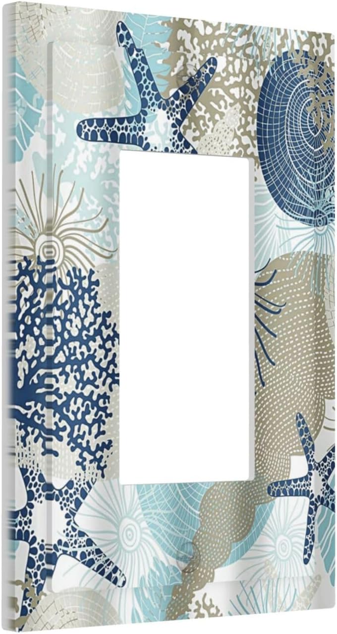 Decorative Outlet Covers Blue Starfish Brown Coral Ocean 1 Gang Rocker Light Switch Cover Plate Single Wall Plates for Electrical Outlets Switch Plate Covers Faceplate for Girlroom Home Decor