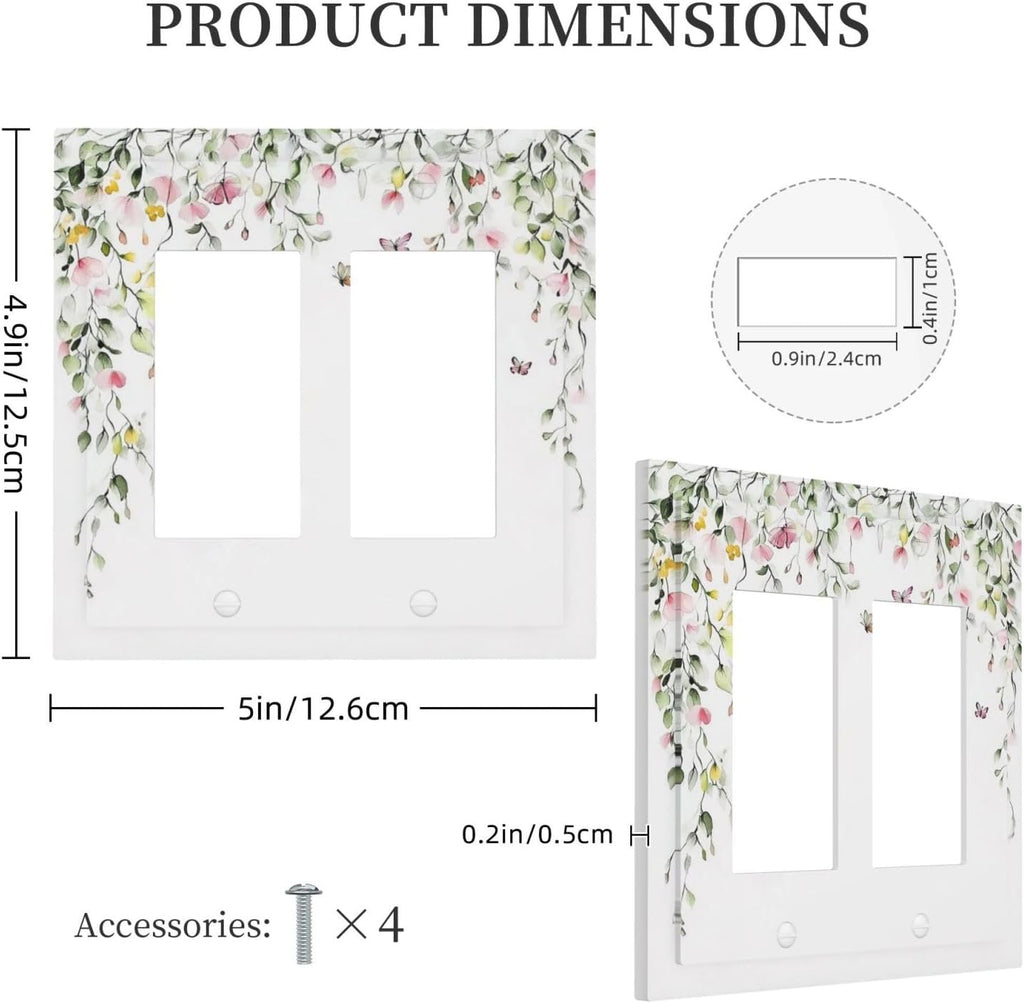 Watercolor Flowers Vine Colorful Butterfly Floral Decorative Outlet Covers 2 Gang Double Gfci Rocker Electrical Wall Panels Light Switch Cover Plate For Bed Room Living Room Decor