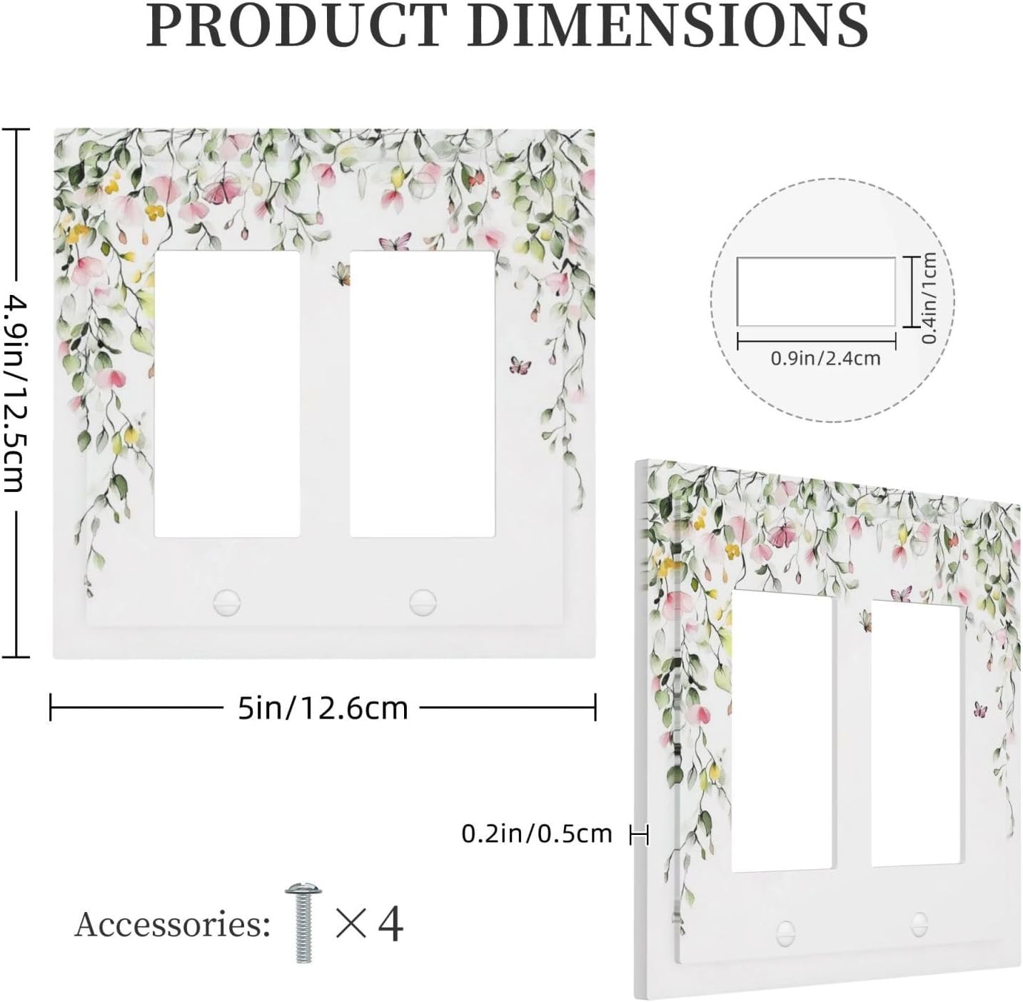 Watercolor Flowers Vine Colorful Butterfly Floral Decorative Outlet Covers 2 Gang Double Gfci Rocker Electrical Wall Panels Light Switch Cover Plate For Bed Room Living Room Decor