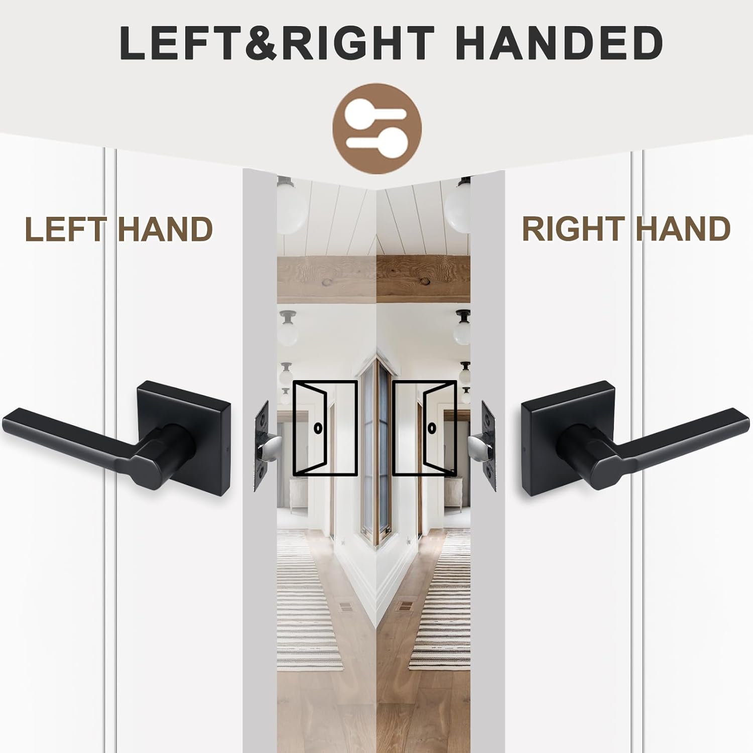 Passage Door Lever (No Lock), Heavy Duty Interior Square Handle for Hallway and Closet, Matte Black, Reversible for Right&Left Handed, 3Packs
