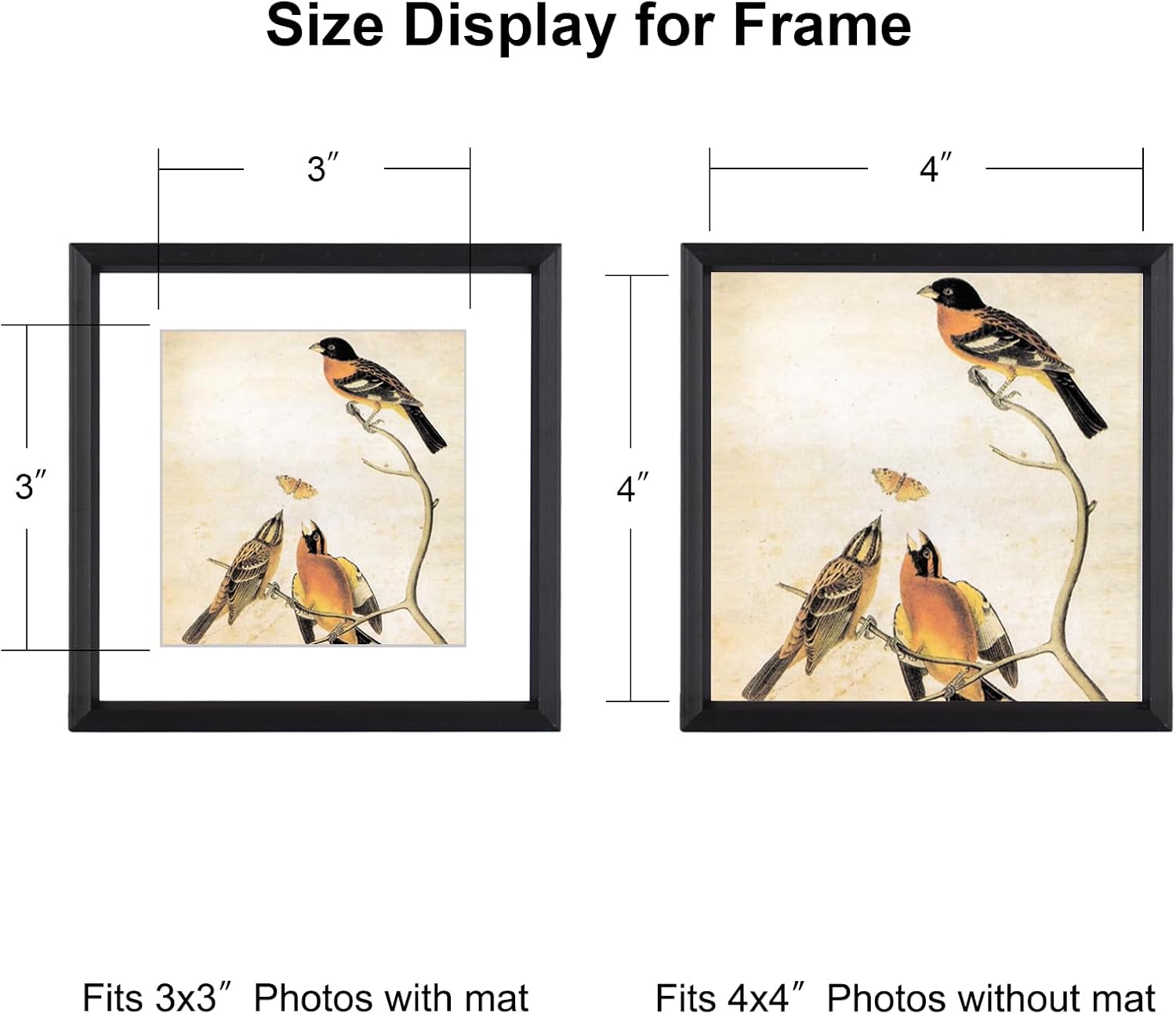 4x4 Picture Frame, Black Metal Photo Frames with HD Glass, Fits 3x3 with Mat or 4 x 4 without Mat, Display for Wall and Table, 3 Pack