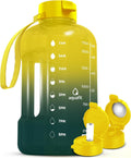 AQUAFIT 64 oz Water Bottle with Time Marker - Straw & Chug Lid - BPA Free Half Gallon Gym Water Bottle with Handle - Big Gallon Jug (Forest Fade, 64 Ounces)