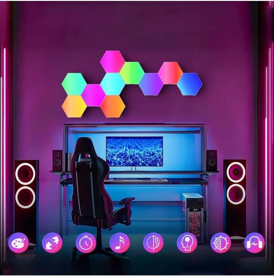 ODISTAR Remote Control Hexagon Wall Light,Smart Wall-Mounted Touch-Sensitive DIY Geometric Modular Assembled RGB led Colorful Light with USB-Power,Used in Bedroom (6-Pack)