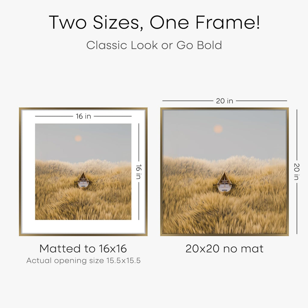 Homeforia 20x20 Picture Bronze Frames, High End Metal 20 x 20 Square Poster Frame with Mat 16 x 16 Photo, 20x20 Brass Frame Matted to 16x16 Print, 20by20 Thin Frames, Tempered Glass, Wall Kit, Set of 2