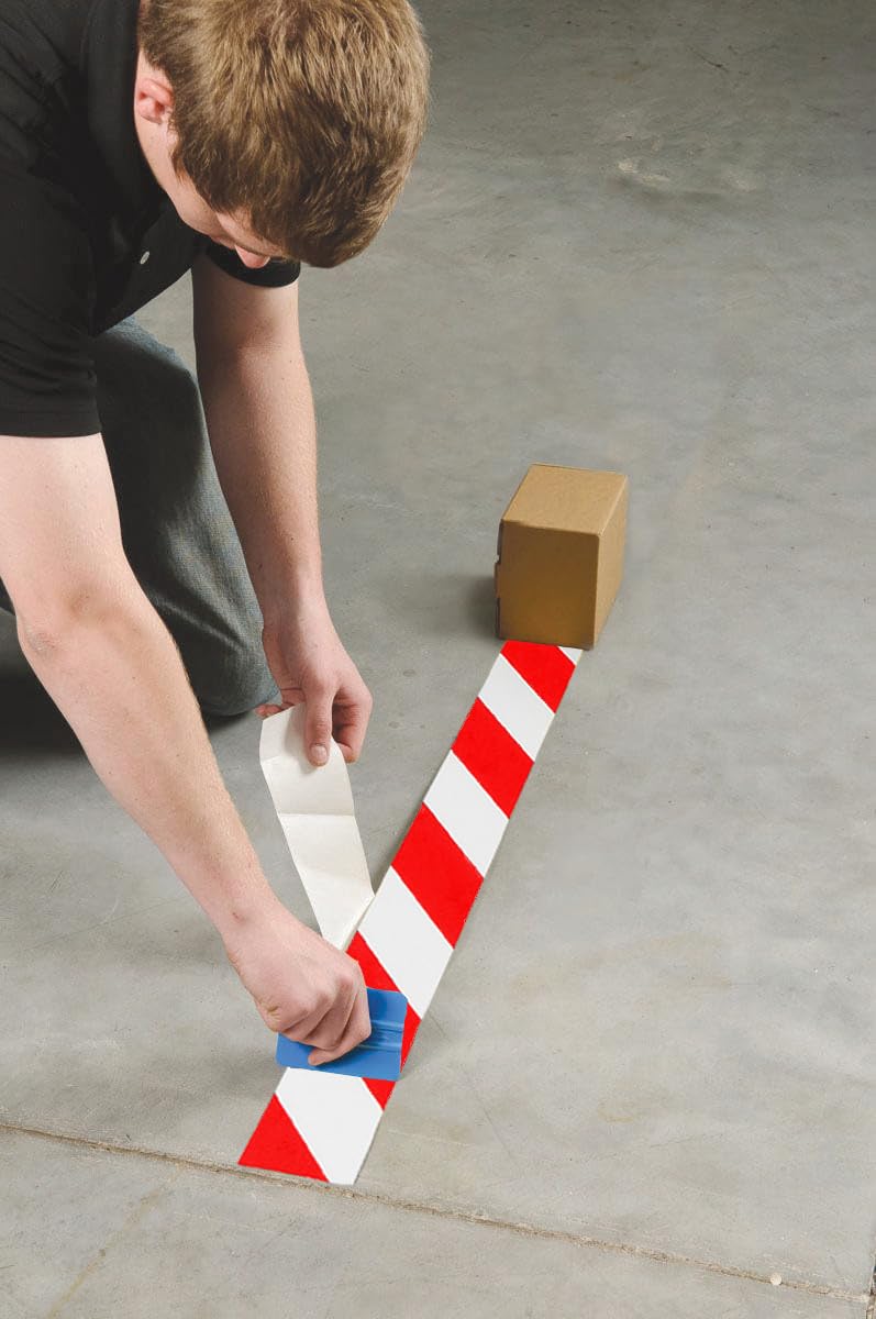 Brady - 104318 ToughStripe Nonabrasive Diagonal Stripes Floor Marking Tape, 100' Length, 2" Width, Red on White (Pack of 1 Roll)