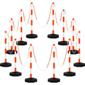 Amylove 12 Packs Traffic Delineator Post Cone with Base, Traffic Cones Safety Cones Caution Cones Plastic Stanchion Chain Safety Barriers with 6.6 Feet Link Chain and S Hooks for Parking Lot (Orange)