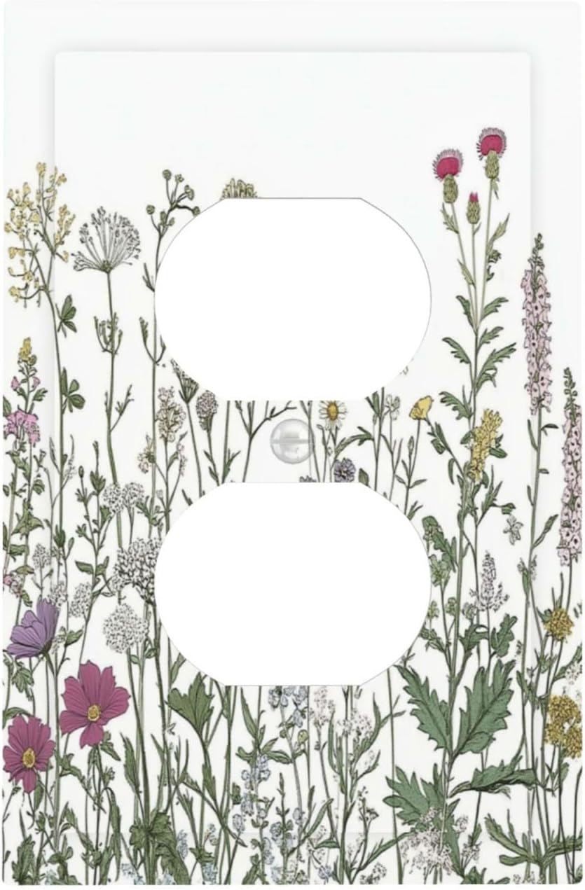 Vintage Herbs Wildflowers Plant Floral Outlet Covers 1 Gang Duplex Light Switch Cover Decorative Switch Plates Electrical Receptacle Faceplate Wall Plate For Bed Room Home Decor