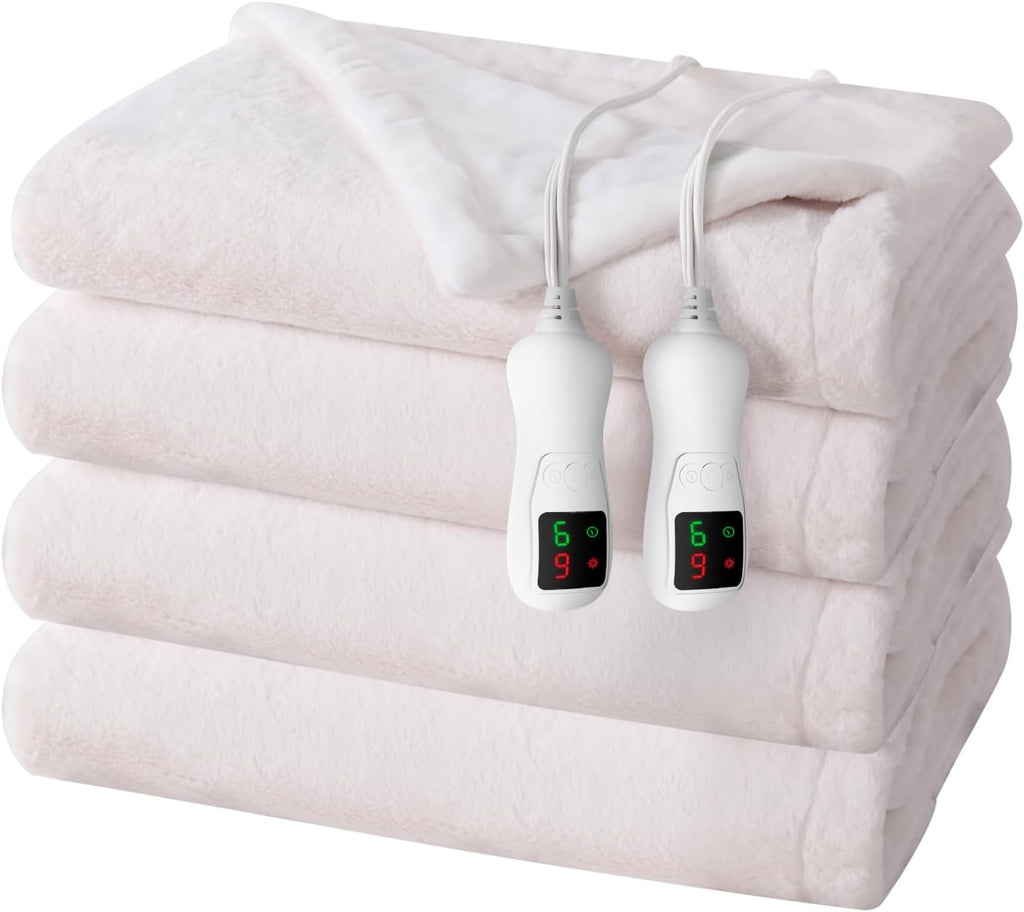 Electric Heated Blanket Queen Size, Washable Blanket Warmer with Dual Control for Home for Adults, Super Cozy Soft Fabric, 84" x 90", 9 Heat Levels, 1-9H Auto-Off, ETL Certified, Pink White