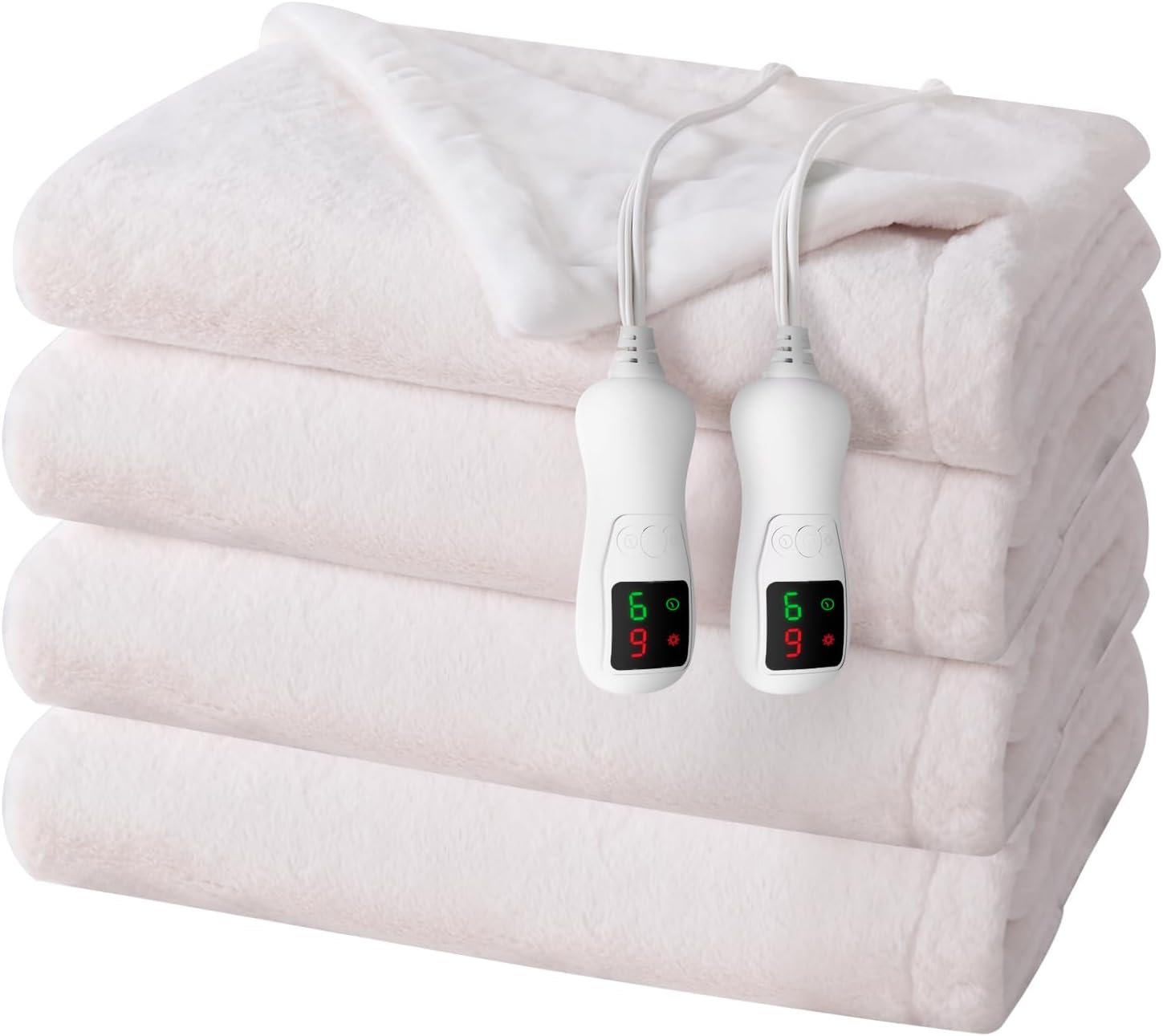 Electric Heated Blanket Queen Size, Washable Blanket Warmer with Dual Control for Home for Adults, Super Cozy Soft Fabric, 84" x 90", 9 Heat Levels, 1-9H Auto-Off, ETL Certified, Pink White