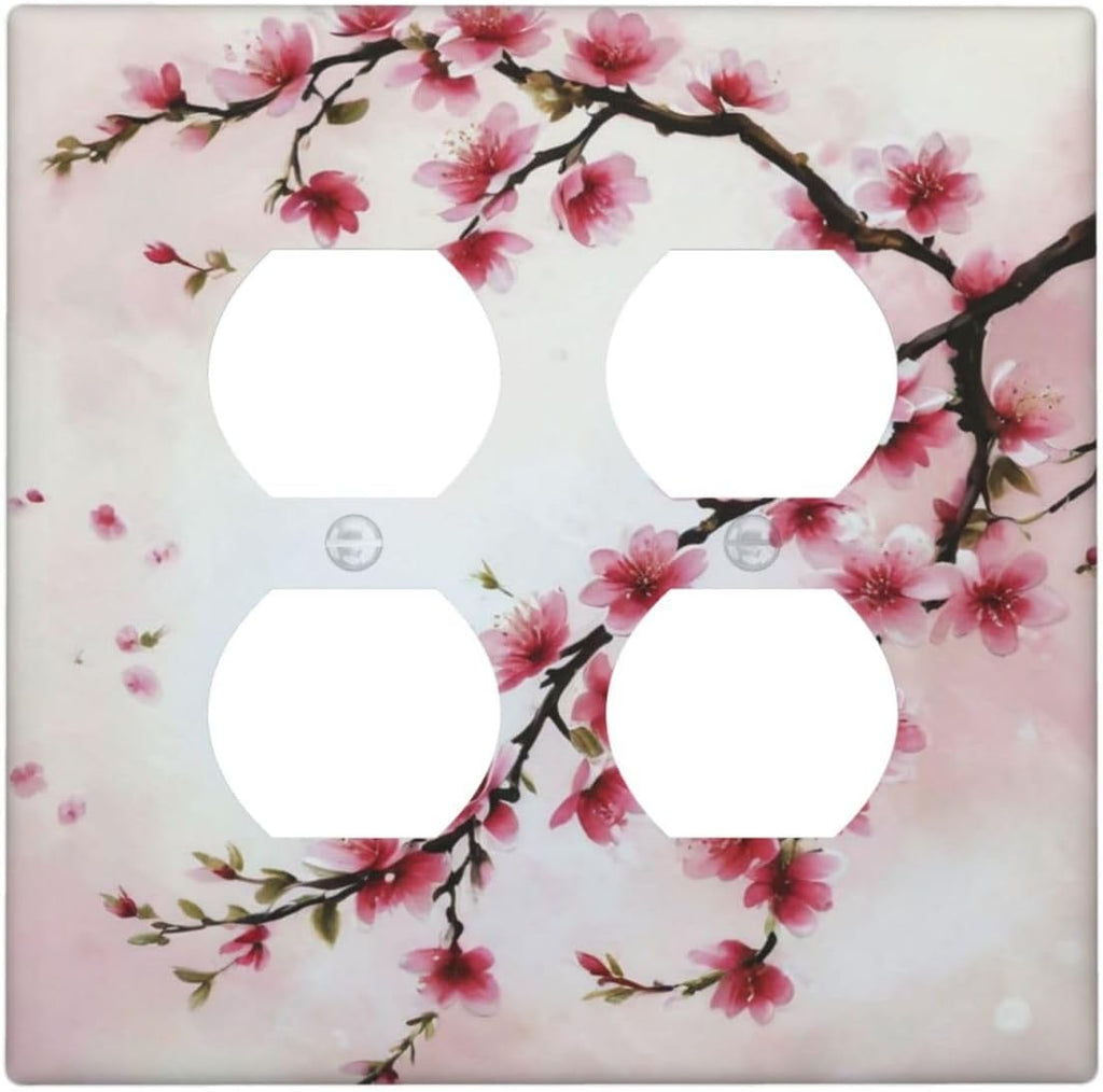Decorative Outlet Covers Rustic Branch with Pink Flowers Plum Blossom 2 Gang Wall Plate Double Duplex Light Switch Cover Switch Plate Covers Faceplate for Bedroom Home Decor