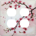 Decorative Outlet Covers Rustic Branch with Pink Flowers Plum Blossom 2 Gang Wall Plate Double Duplex Light Switch Cover Switch Plate Covers Faceplate for Bedroom Home Decor