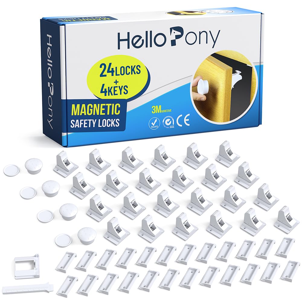 Upgraded Magnetic Cabinet Locks(24locks+4keys) Baby Proofing Cabinet Locks with Fast Installing Tools