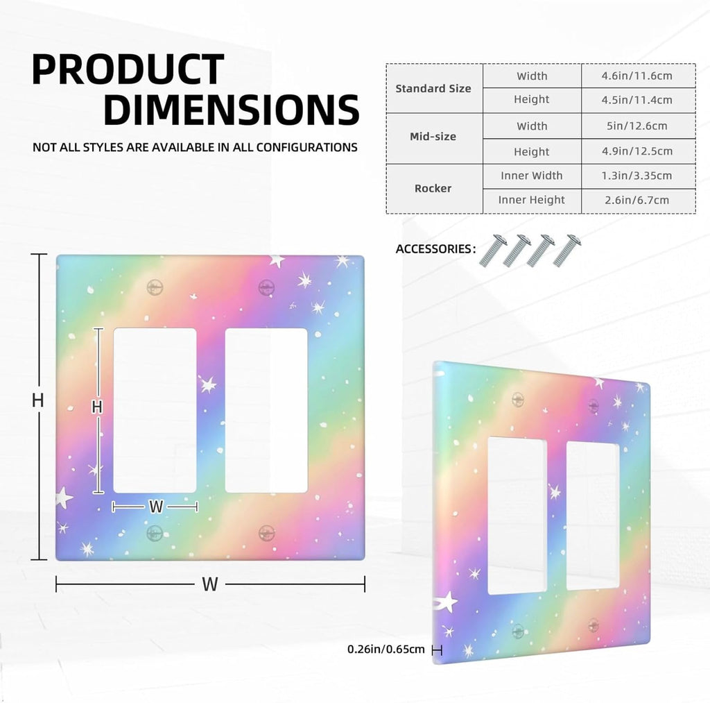 Decorative Outlet Covers Pink Blue Purple Iridescent Rainbow 2 Gang Light Switch Cover Plate Double Rocker Wall Plates for Electrical Outlets Switch Plate Covers for Bedroom Home Decor