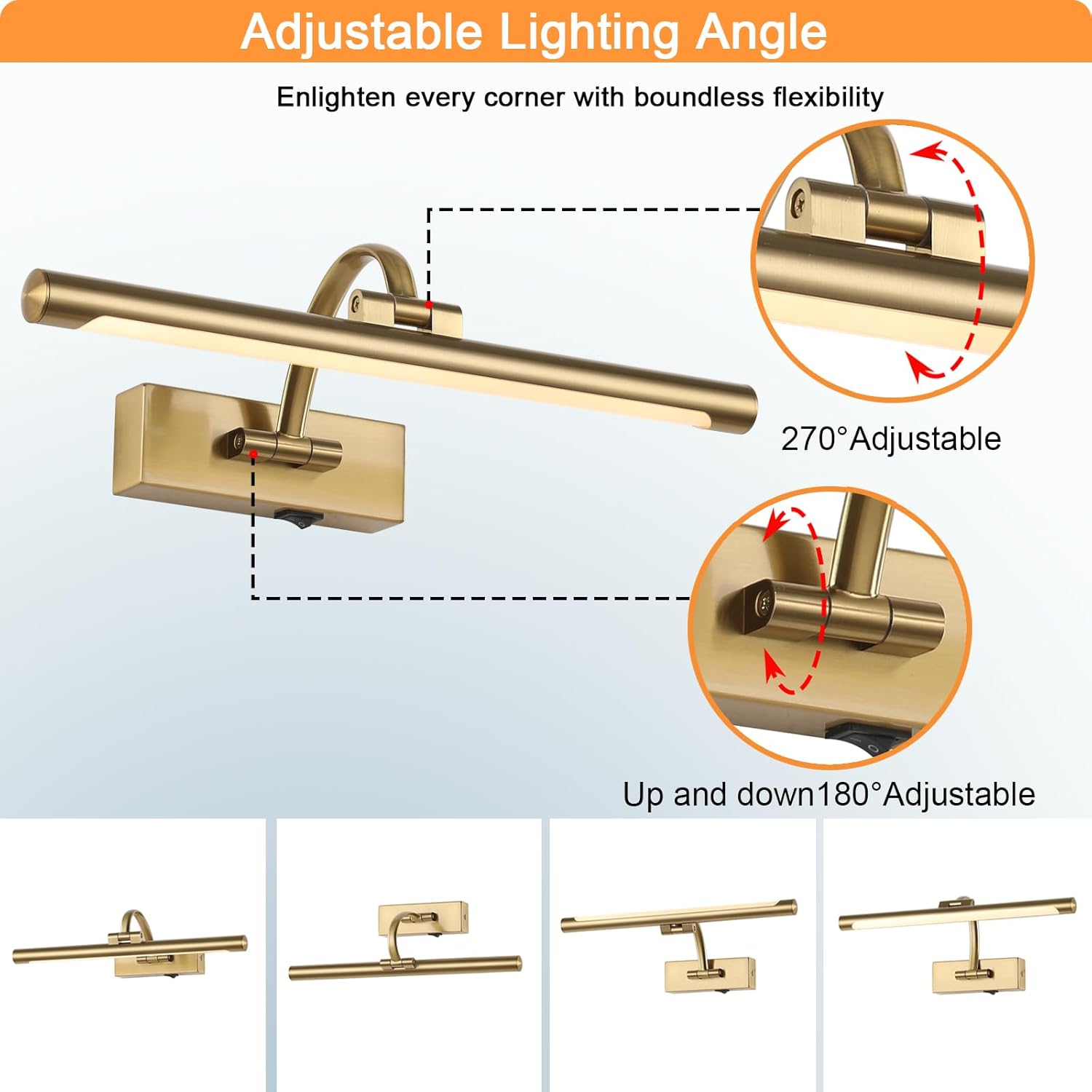 Wireless Picture Lights for Wall Rechargeable, Battery Operated Art Light for Paintings, 3CCT Dimmable, 15.7" Brass Finish with Remote, Rotatable Gallery Light for Pictures Display