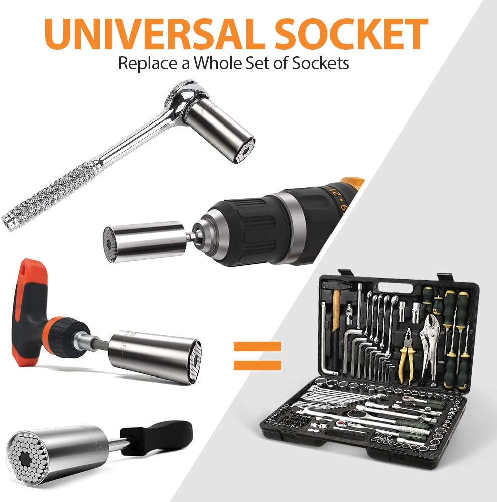 Stocking Stuffers for Men Gifts Christmas Super Universal Socket Tools Gifts for Men: Socket Set with Power Drill Adapter(7-19 MM) Cool Stuff Gadgets for Women Birthday Gifts for Dad Husband Adults