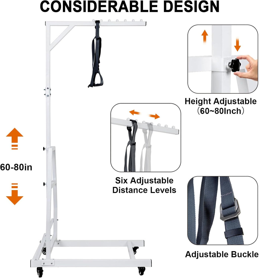Trapeze Bar for Bed Mobility, Heavy Duty Pull Up Assist Bar with Floor Stand, 5Ft-7Ft Height Adjustable Trapeze Bar, Medical Patient Mover for Care Facilities, White