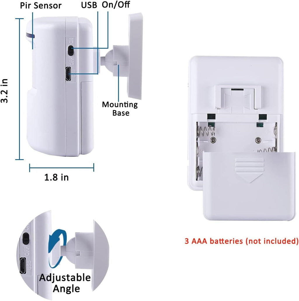 Motion Sensor Alarm, Long Range Wireless Driveway Alarm, Indoor Home Security System Electric Doorbells, 4 Motion Detector and 2 Alarm, 38 Chime Tunes, LED Indicator