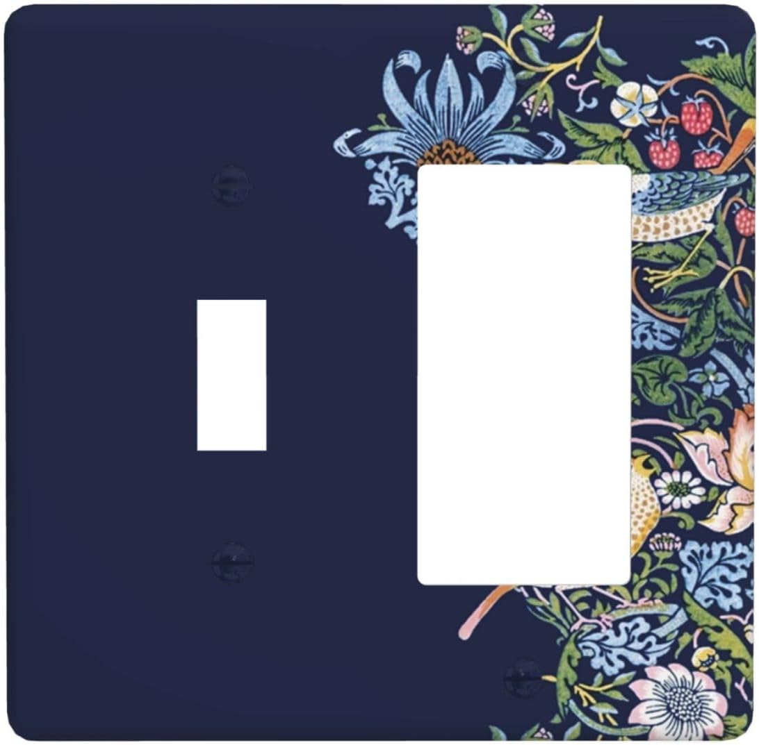 Decorative Outlet Covers Vintage Blue Morris Strawberry Thief Bird Flower 2 Gang 1 Gang Wall Plate Cover Single Toggle Rocker Combo Light Switch Cover Plate Face Plate