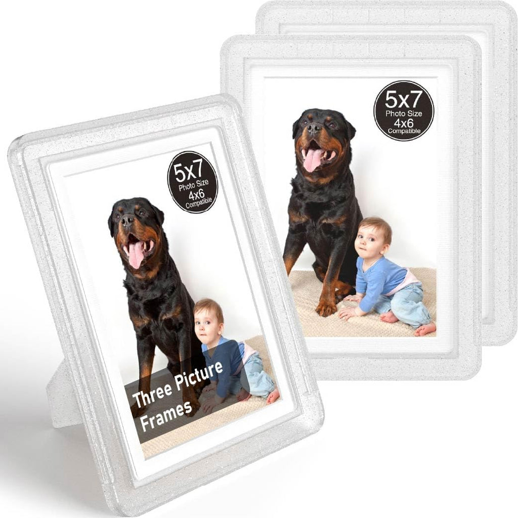 Crystal 5x7 Picture Frame with Acrylic Front 3 Pack, ABS Frame for 5x7 or 4x8 Photos, Shatterproof UV-Resistant Tabletop Photo Frame, Vertical/Horizontal Display for Home Décor