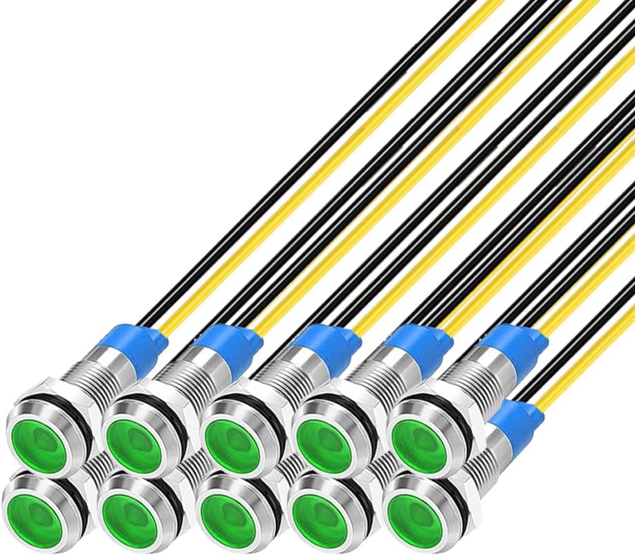 10pcs 6mm LED Metal Indicator Light 110V-220VAC Waterproof Signal Lamp (Green)
