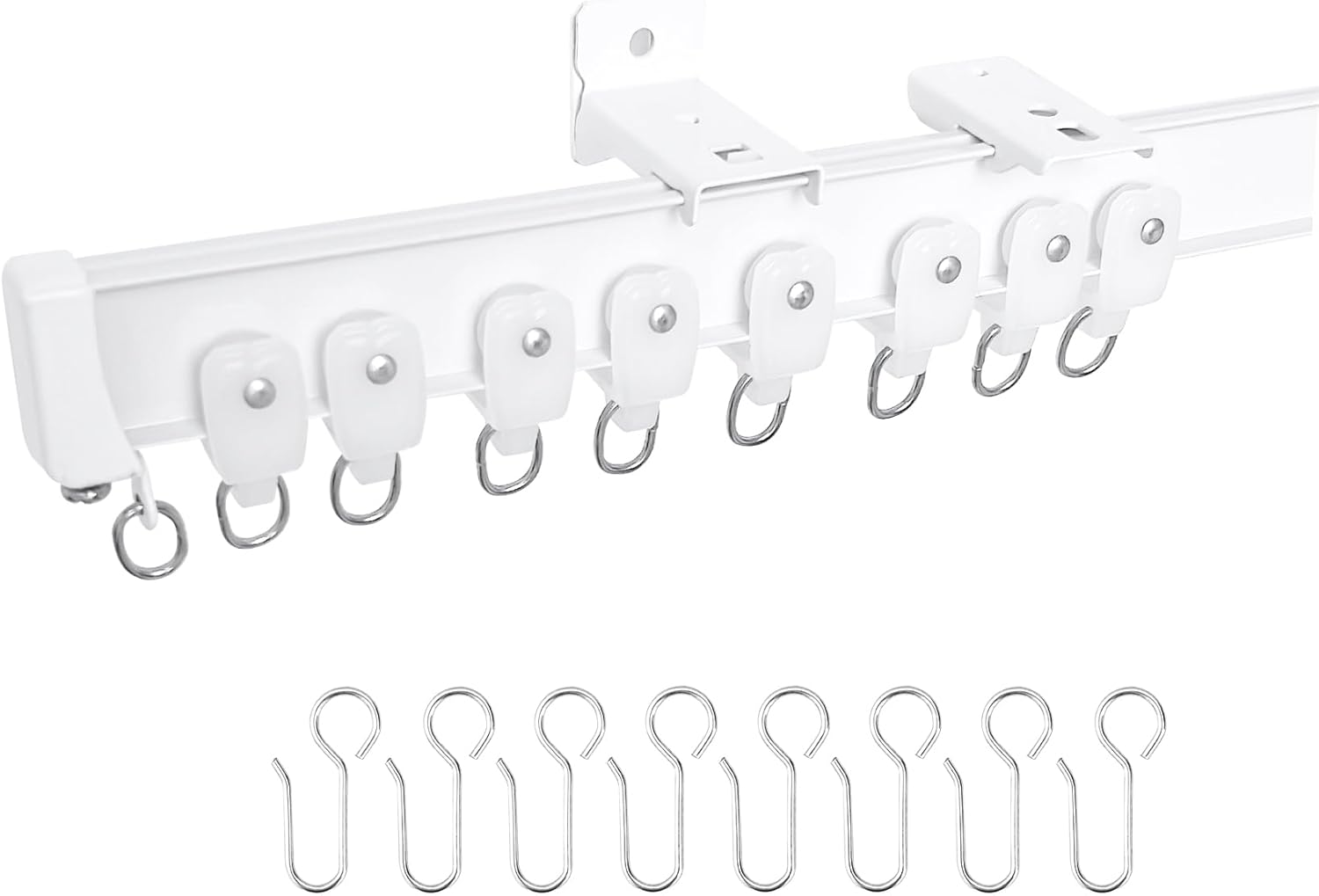 Aluminum Ceiling Curtain Track Set with Hooks Ceiling Mount and Wall Mount Room Divider Sliding Curtain Tracks Rods Flexible Heavy Duty Curtain Rail Hook Sets,White,21FT