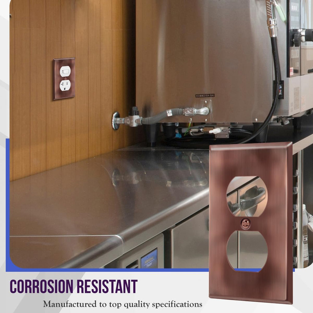 ENERLITES Duplex Receptacle Metal Wall Plate, Stainless Steel Outlet Cover, Corrosion Resistant, Standard Size 1-Gang 4.50" x 2.76", Stainless Steel 201, 7721-AC, Antique Copper