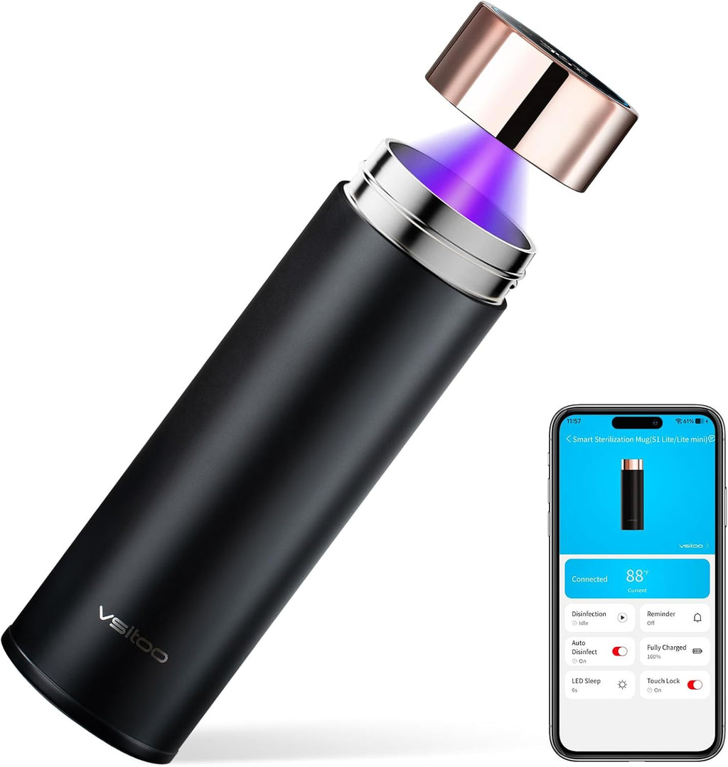 Vsitoo Smart self cleaning Insulated Water Bottle, 15oz Stainless Steel Vacuum Flask, AI Self-Clean, 30-Day Battery Life, BPA-Free, Magnetic Charging, Portable Travel Mug Gifts for Men Women, Black