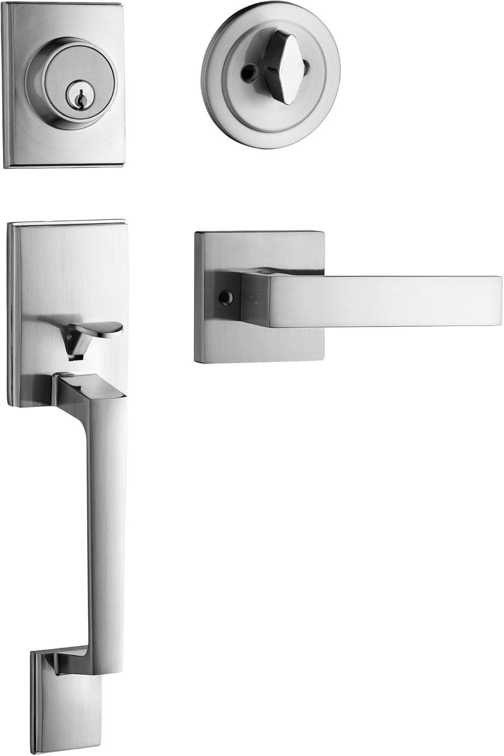 Berlin Modisch Single Cylinder HandleSet with Lever Door Handle (for Entrance and Front Door) Reversible for Right and Left Handed and a Single Cylinder deadbolt Handle Set Satin Nickel Finish
