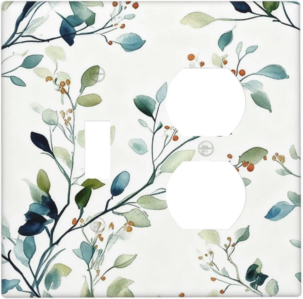 Decorative Outlet Covers Eucalyptus Leaf Geen Sage Leaves 2 Gang Light Switch Cover Plate Single Toggle Duplex Wall Plates for Electrical Outlets Switch Plate Covers for Bedroom Home Decor