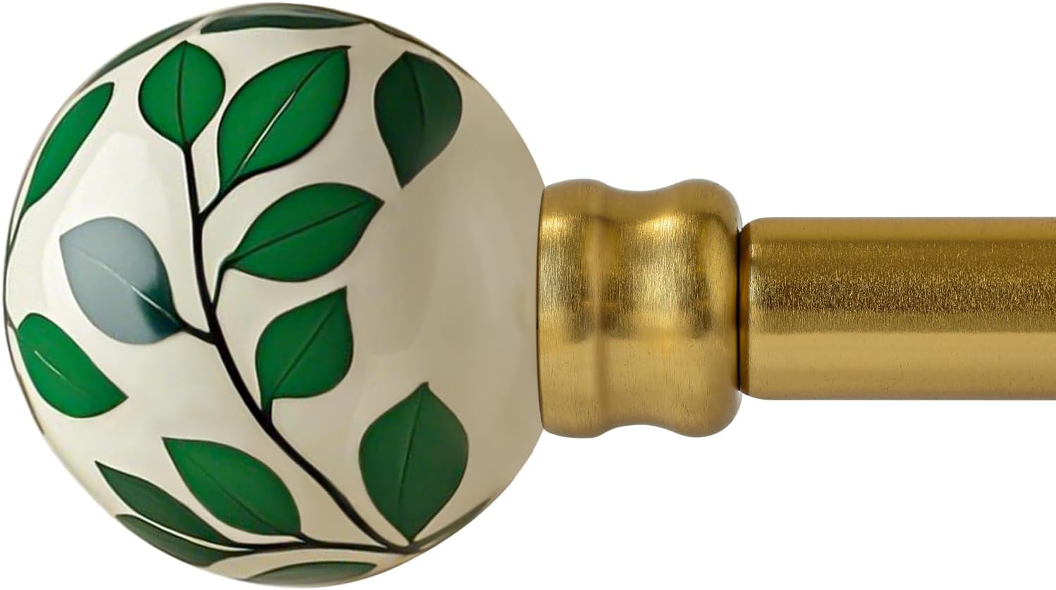 Ceramic Gold Curtain Rods for Windows 66 to 120 Inches Adjustable Length Heavy Duty 1" Diameter Window Curtain Rod with Modern Green Leaf Pattern Decorative Finials for Bedroom Living Room Kitchen