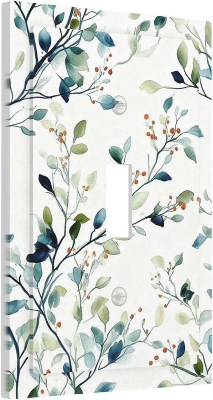 Decorative Light Switch Cover Plate Eucalyptus Leaf Geen Sage Leaves 1 Gang Single Toggle Wall Plates for Electrical Outlets Outlet Covers Switch Plate Covers Faceplate for Bedroom Home Decor