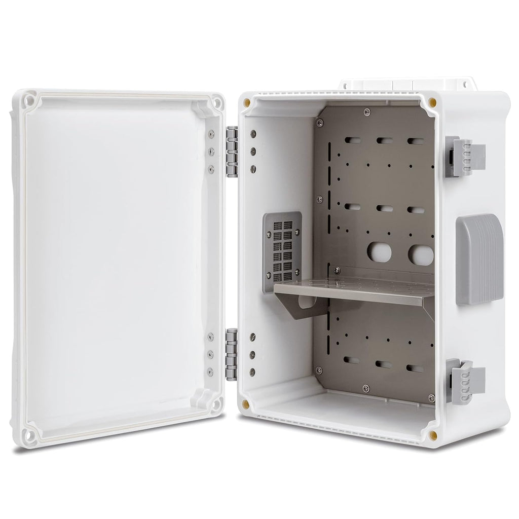 Outdoor Electrical Junction Box, ABS Water Resistant Enclosure with Internal Mounting Panel & Hinged Cover (12.6" H x 9.4" L x 5.7" W)