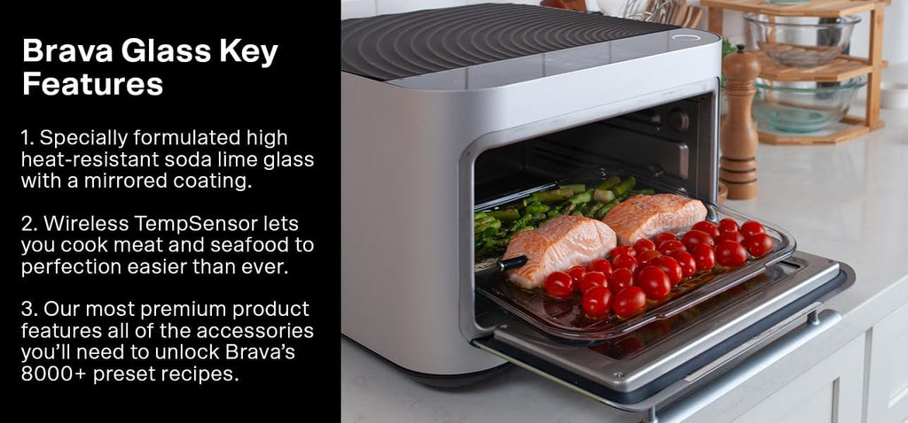 Brava Glass: 10-in-1 Touchscreen Countertop Smart Oven, Glass Door, Wireless Thermometer, Air Fryer, 6-Slice Toaster, Slow Cooker, Reheater, Dehydrator, Rice Cooker, Auto-Shut Off, 1800W