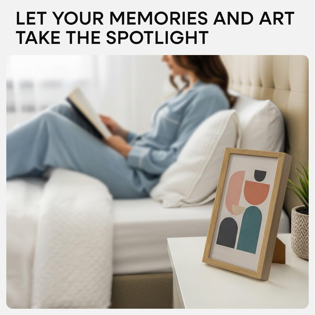 Homeforia 8x12 Picture Frame Wood, High End Natural Oak 8 x 12 Light Wooden Frames with Mat 6 by 8 inch Photo, 8by12 Frame Matted to 6x8 Art, Wall or Tabletop Frame, Tempered Glass, Wall Kit, Set of 1
