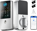 Smart Lock, Upgrade Keyless Entry Deadbolt Smart Lock with Keypad, Fingerprint Door Lock, Smart Locks for Interior Front Door, Biometric Digital Door Lock with Code App Control and Auto Lock(Silver)