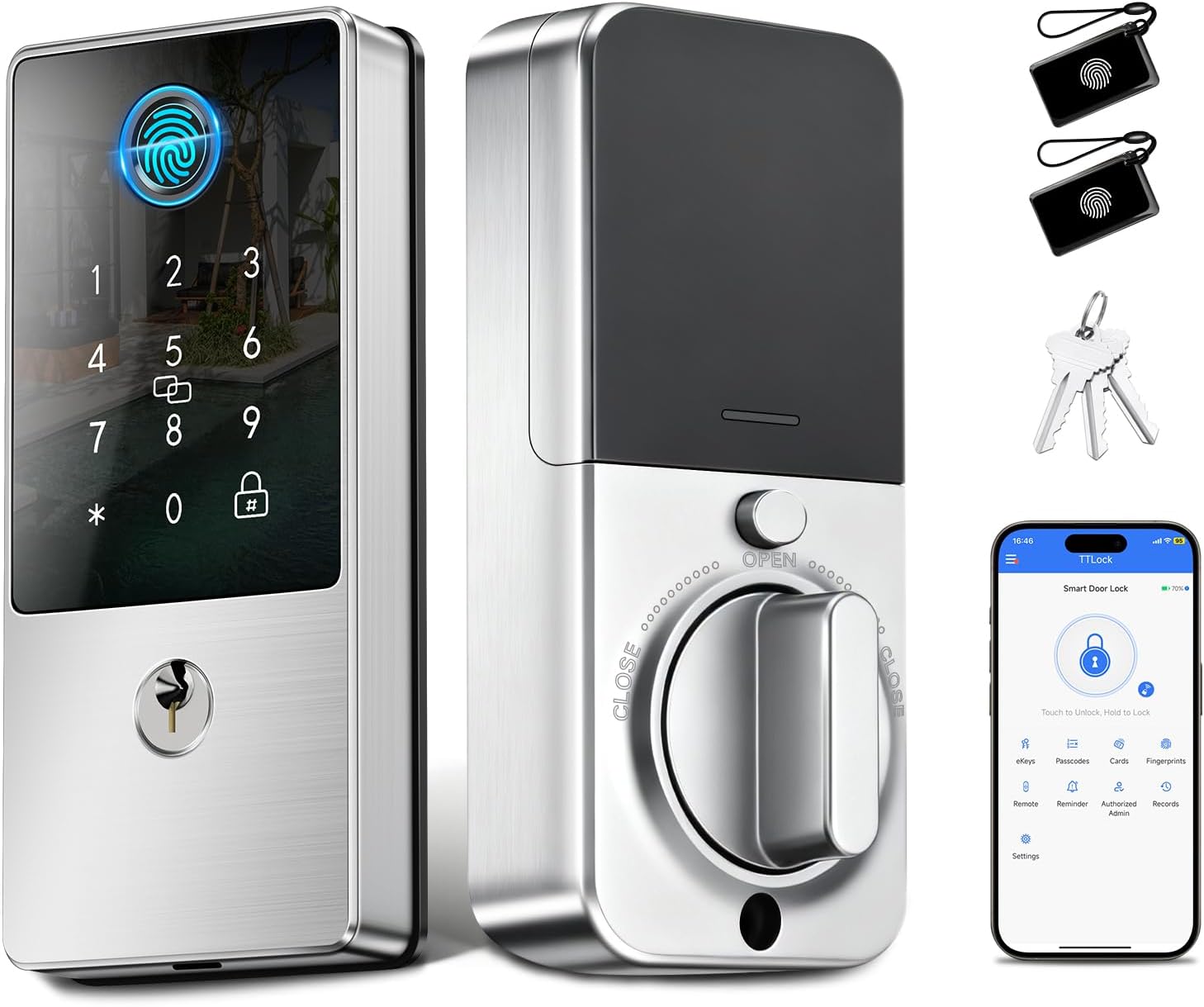 Smart Lock, Upgrade Keyless Entry Deadbolt Smart Lock with Keypad, Fingerprint Door Lock, Smart Locks for Interior Front Door, Biometric Digital Door Lock with Code App Control and Auto Lock(Silver)