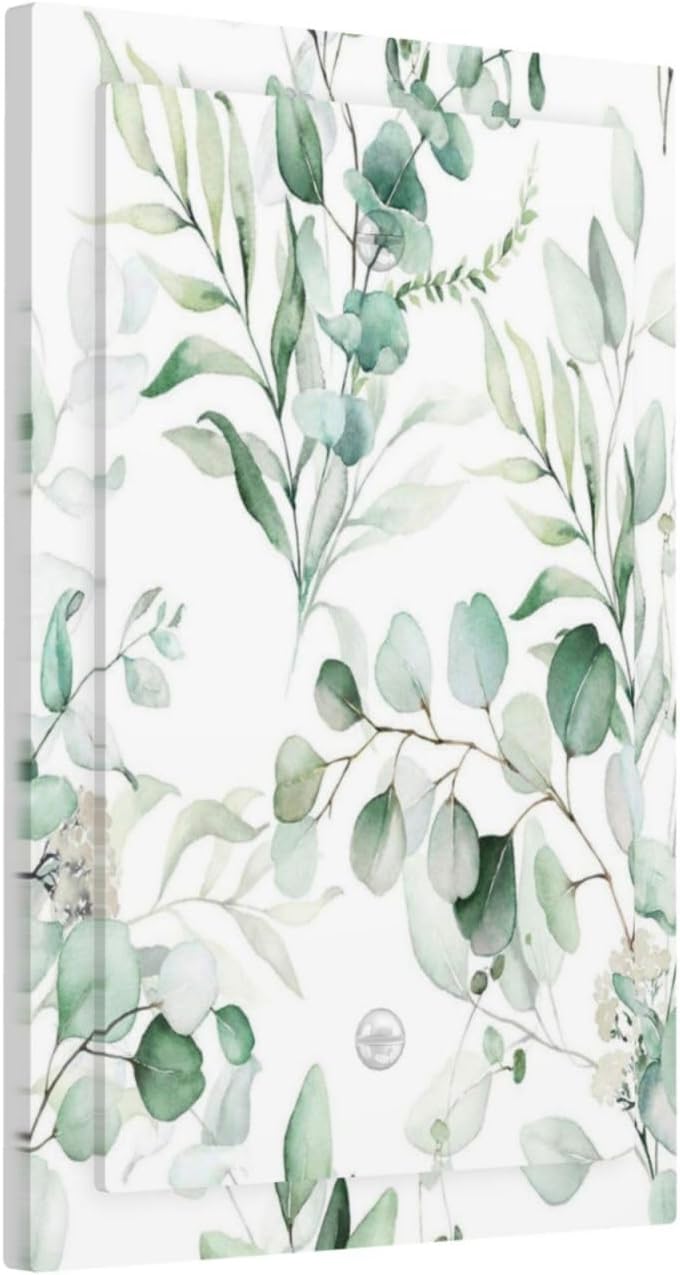 Boho Green Eucalyptus Leaf Floral Plants Flowers Light Switch Cover Plate 1 Gang No Device Blank Electrical Wall Plates Faceplate Decorative Switch Plate for Bed Room Living Room Decor