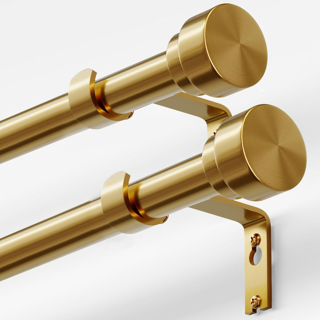 Oneach 2-Pack Heavy Duty Curtain Rods for Windows 28 to 48 Inch, 1 Inch Pole Adjustable Curtain Rod Set with Easy Installation and Modern Design (Brass Gold, 16 to 60 Inch)