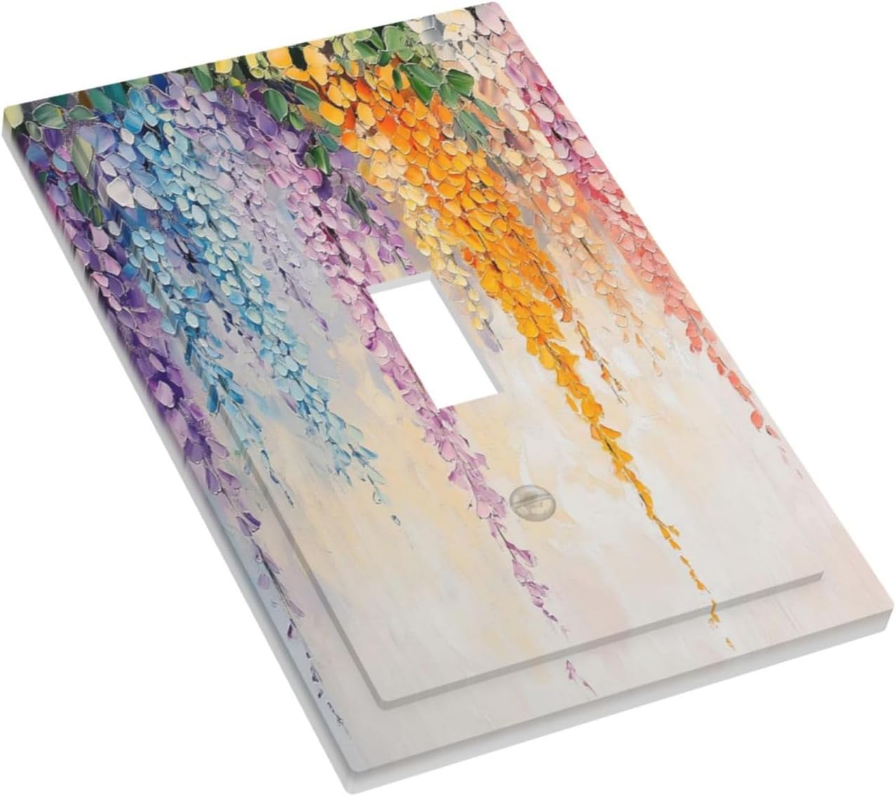 Colorful Wildflower Wisteria Cascade Floral Flower Decorative Light Switch Cover 1 Gang Single Toggle Device Electrical Faceplate Switchplates Decorator Outlet Wall Plate for Bedroom Living Room Decor