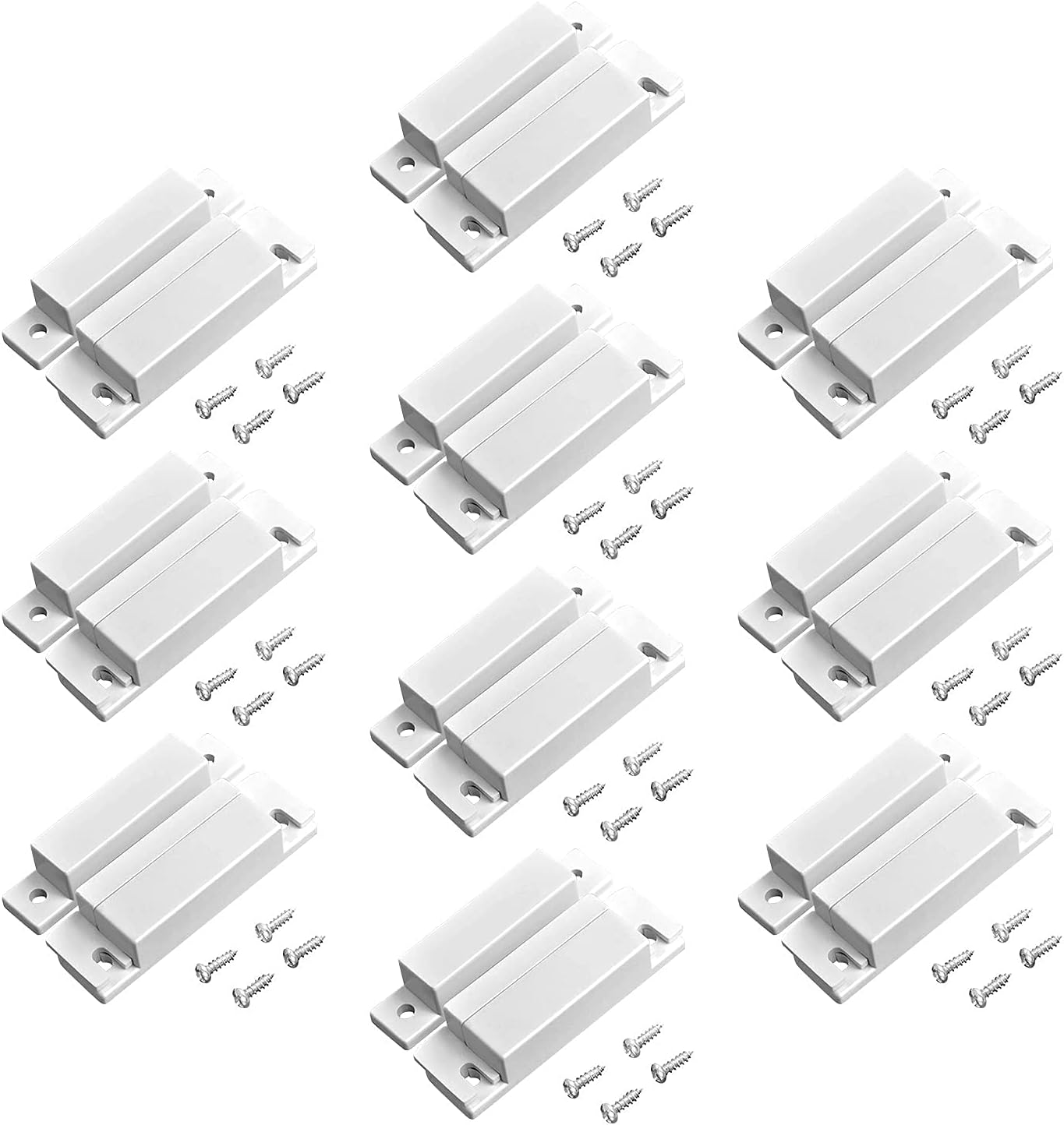 TOWODE Wired Magnetic Surface-Mounted Door Window Contact Reed Switch Personal Gap Alarm, Cabinet Strip Light Switch NC DIY Kit, Normally Closed Magnetic Reed Switch Pack of 10 with 40 Screws