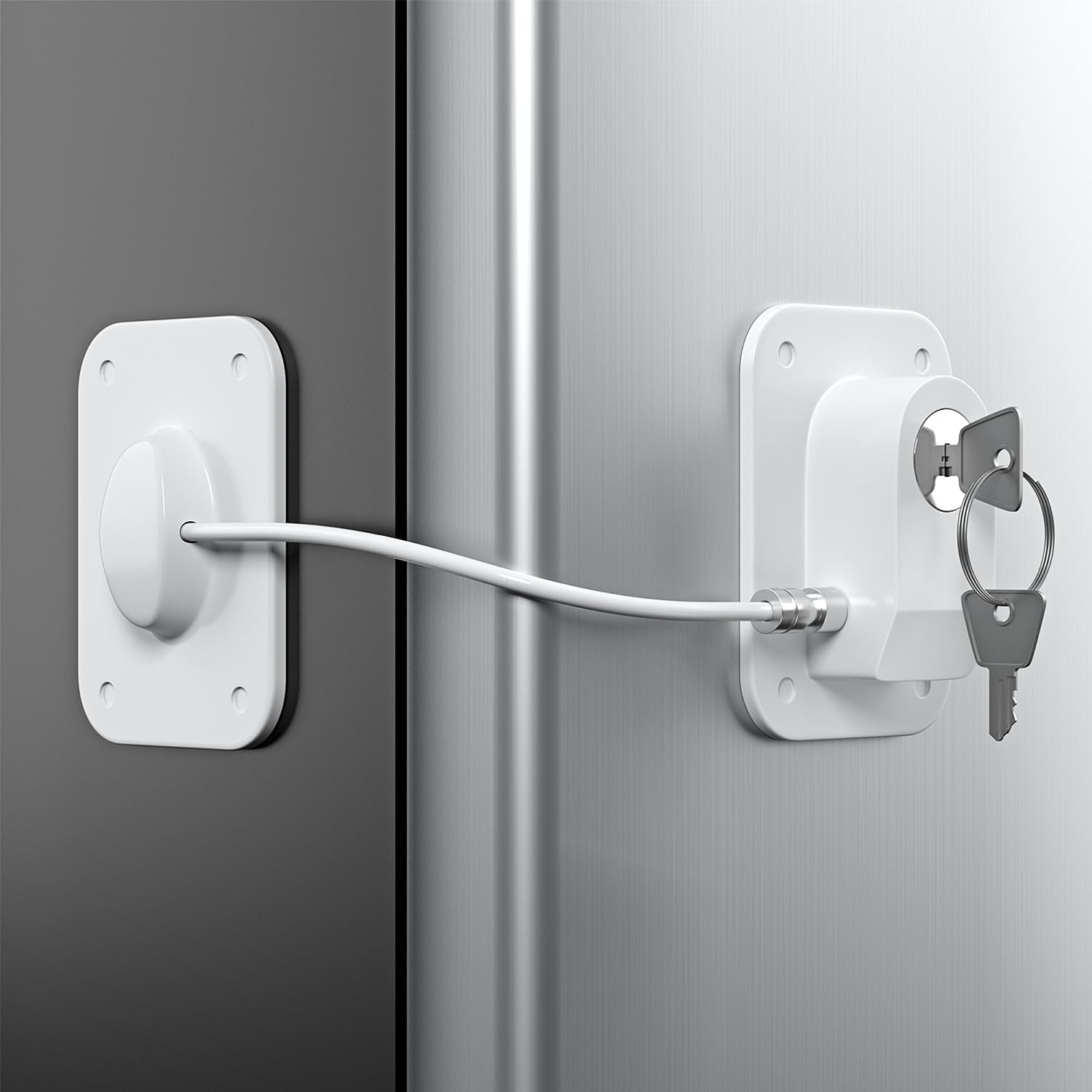Refrigerator Lock 2 Packs, Fridge Lock with Silicone Wire Protection Fridge Locks for Kids Easy to Use and Install Cabinet Locks with Key, White