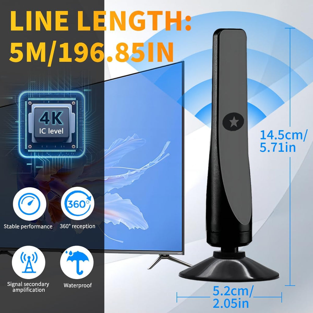 TV Antenna, Amplified HD Digital TV Antenna,for Long Range Reception,All Smart HD Digital Antennas with Amplifier Signal Booster for Local Channels Supports 4K 1080P,with High Performance Coax Cable-T