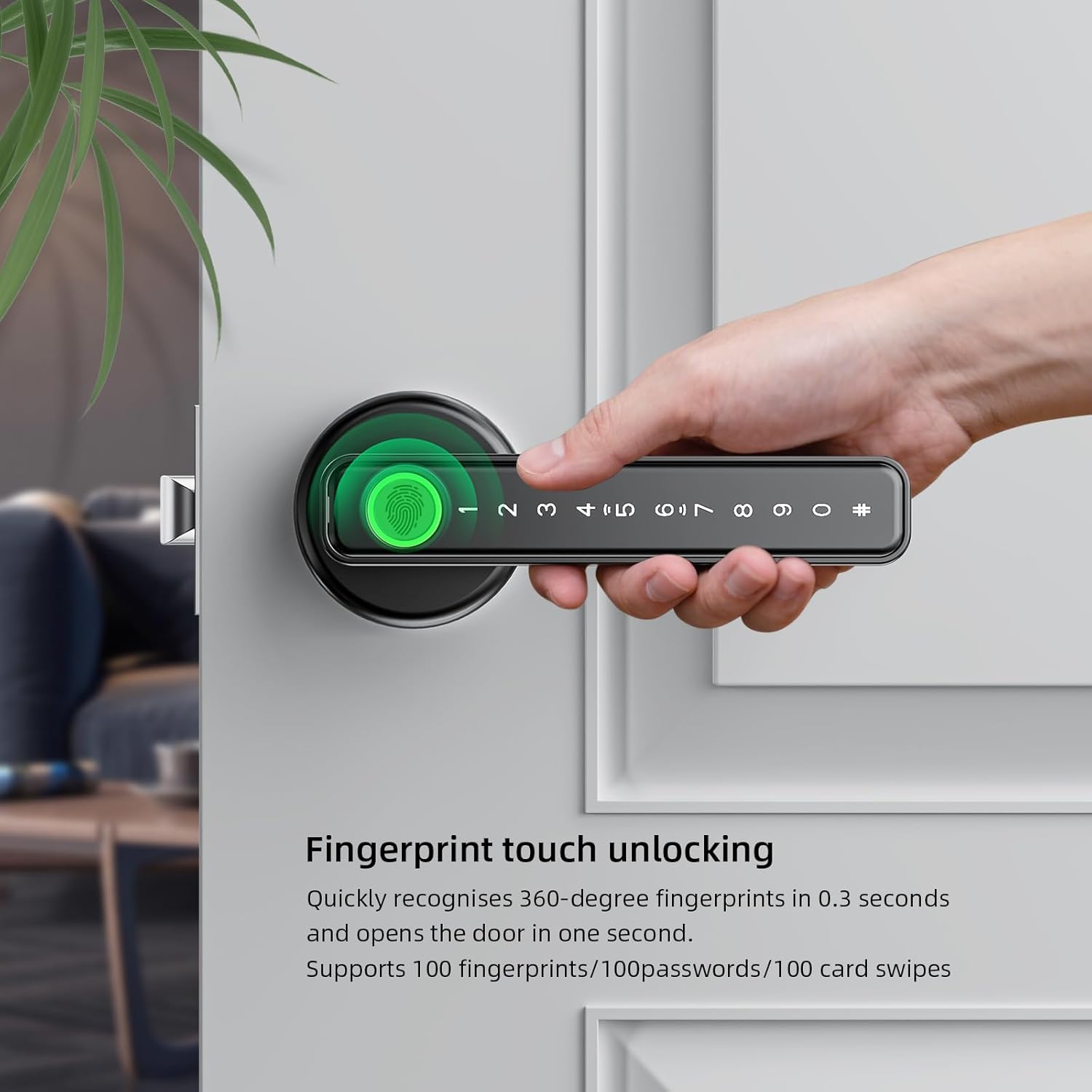 Fingerprint Door Lock Smart Door Lock with Keypad Keyless Entry Door Lock with Handle for Home Hotel Office Apartment Bedroom (Black) Ekwansetion