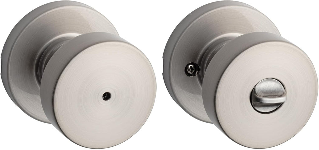 Kwikset Pismo Interior Privacy Door Knob with Lock, Door Handle For Bathroom and Bedroom, Satin Nickel Keyless Turn Lock Doorknob, with Microban Protection