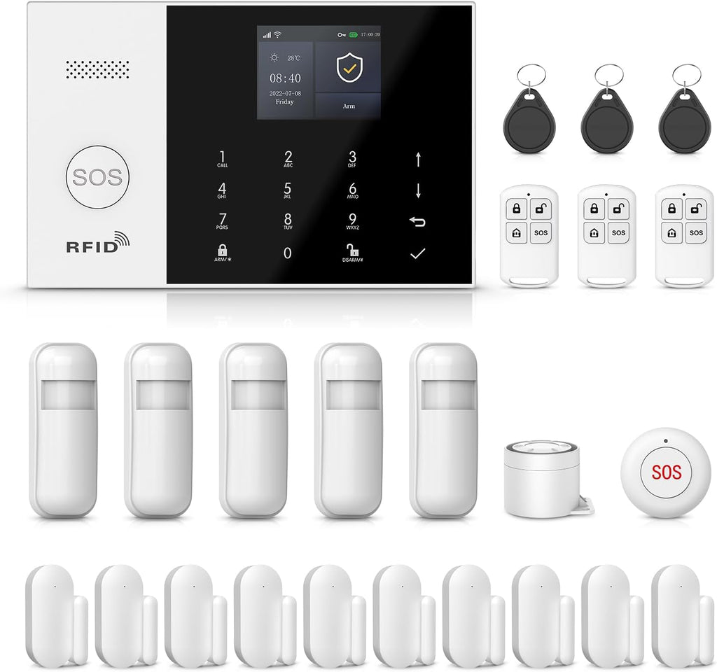PGST Wireless Home Security System,DIY 4G/WiFi Alarm System,24 Piece Kits with Door/Window Sensors,Motion Detector,Tuya App Alerts Push,Compatible with Alexa and Google Assistant,Subscription Fee