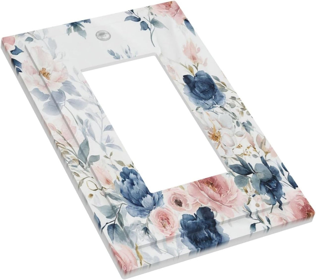 Outlet Covers Elegant Watercolor Pink Blue Flowers Floral 1 Gang Wall Plates Single Rocker Light Switch Covers Decorative Switch Plates Electrical GFCI Panel Covers for Home Office Decor 5 X 3 IN