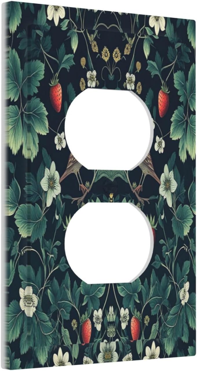 Outlet Covers Strawberry Birds Flowers Plant Morris Floral 1 Gang Duplex Wall Plate Decorative Switch Plates Electrical Receptacle Faceplate Light Switch Cover for Bedroom Farmhouse Decor