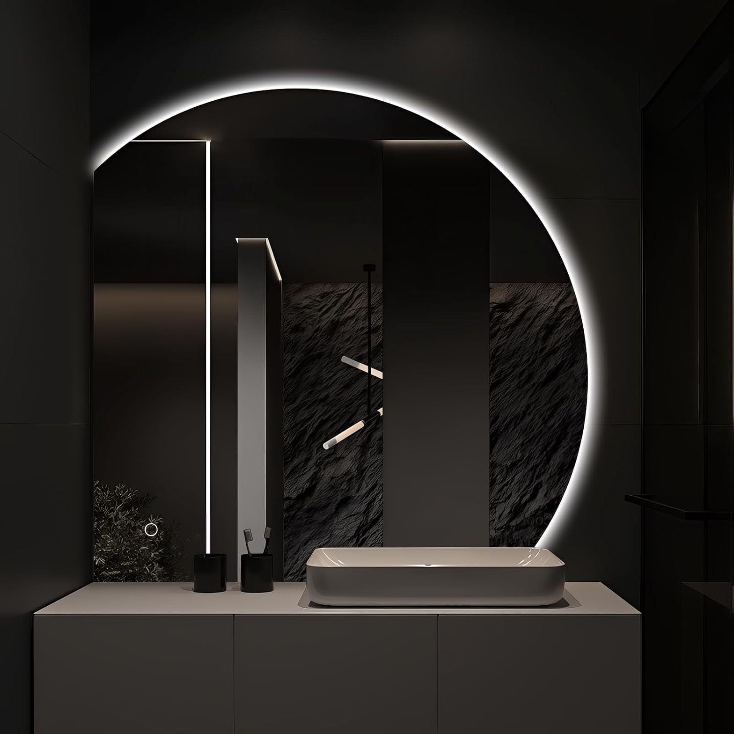 Niccy Half Moon LED Mirror for Bathroom, 36" Semi Backlit Mirrors Frameless Makeup Mirror with Light, Anti-Fog, Shatter-Proof, 3 Colors, Smart Vanity Mirrors