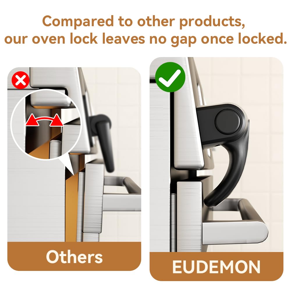 EUDEMON 1 Pack Oven Lock,Baby Proofing Oven Door Lock, Child Safety Oven Front Lock, Easy to Install & Use no Tools Need or Drill (Black)