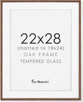 22x28 Picture Frame in Walnut, 22 x 28 Poster Frames for Wall, Solid Oak Wood Picture Frame 22"x28" with Glass, 22x28 Frame Matted to 18x24, 28x22 Wood Frame, 22 by 28 Art Frames, Walnut Color, 1 Pack